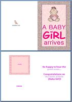 Baby Birth Card:A Baby Girl Arrives Example
